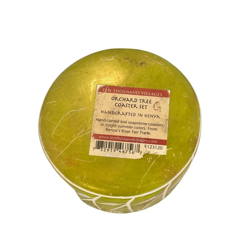 Ten Thousand Villages Orchard Tree Coaster Set Kenya Soapstone Hand Carved 6pc